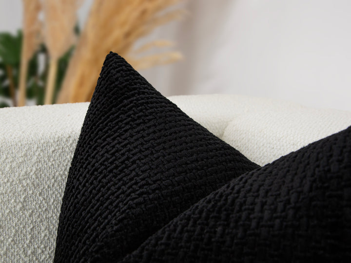 Black Boho Textured Pillow Cover