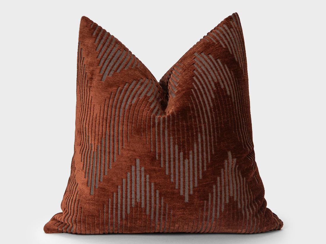 Rust Geometric Textured Pillow Cover