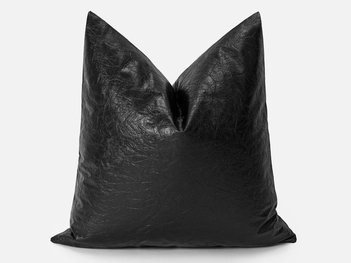 Black Faux Leather Pillow Cover