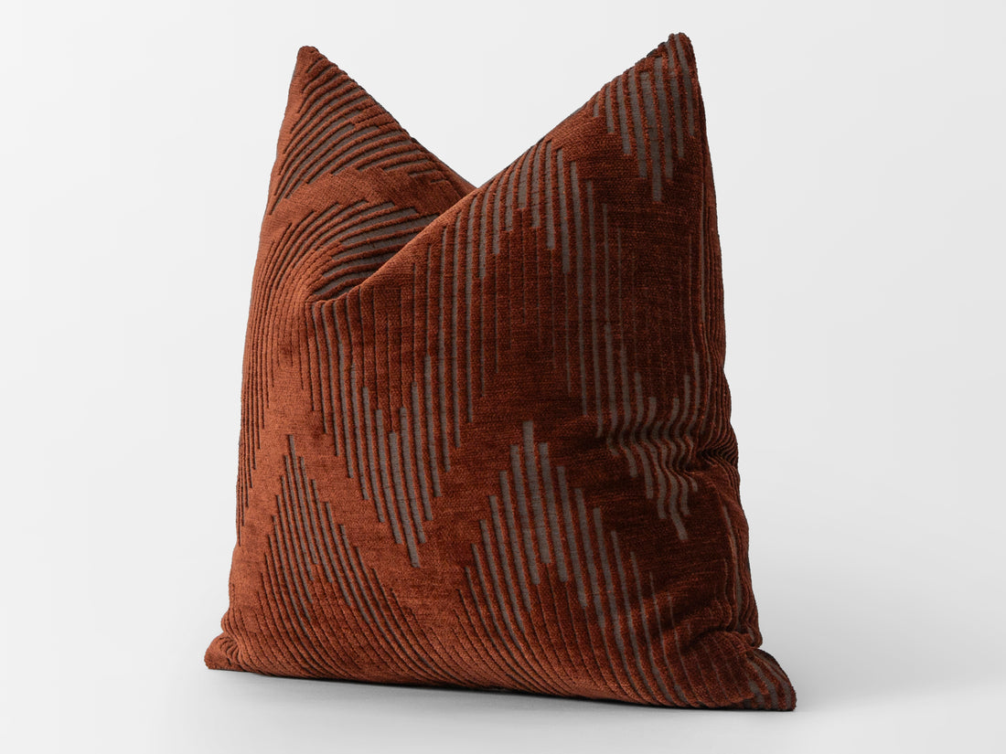 Rust Geometric Textured Pillow Cover