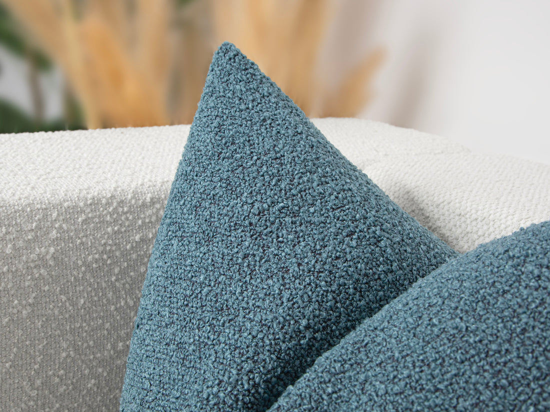 Teal Blue Boucle Pillow Cover