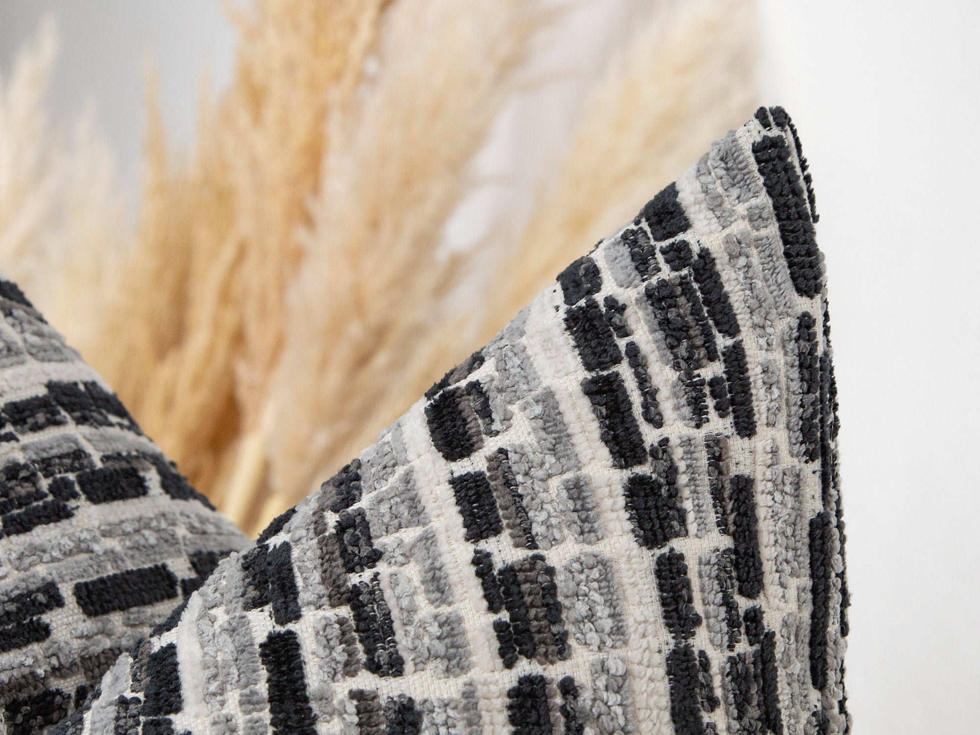 Black and Gray Textured Throw Pillow Cover