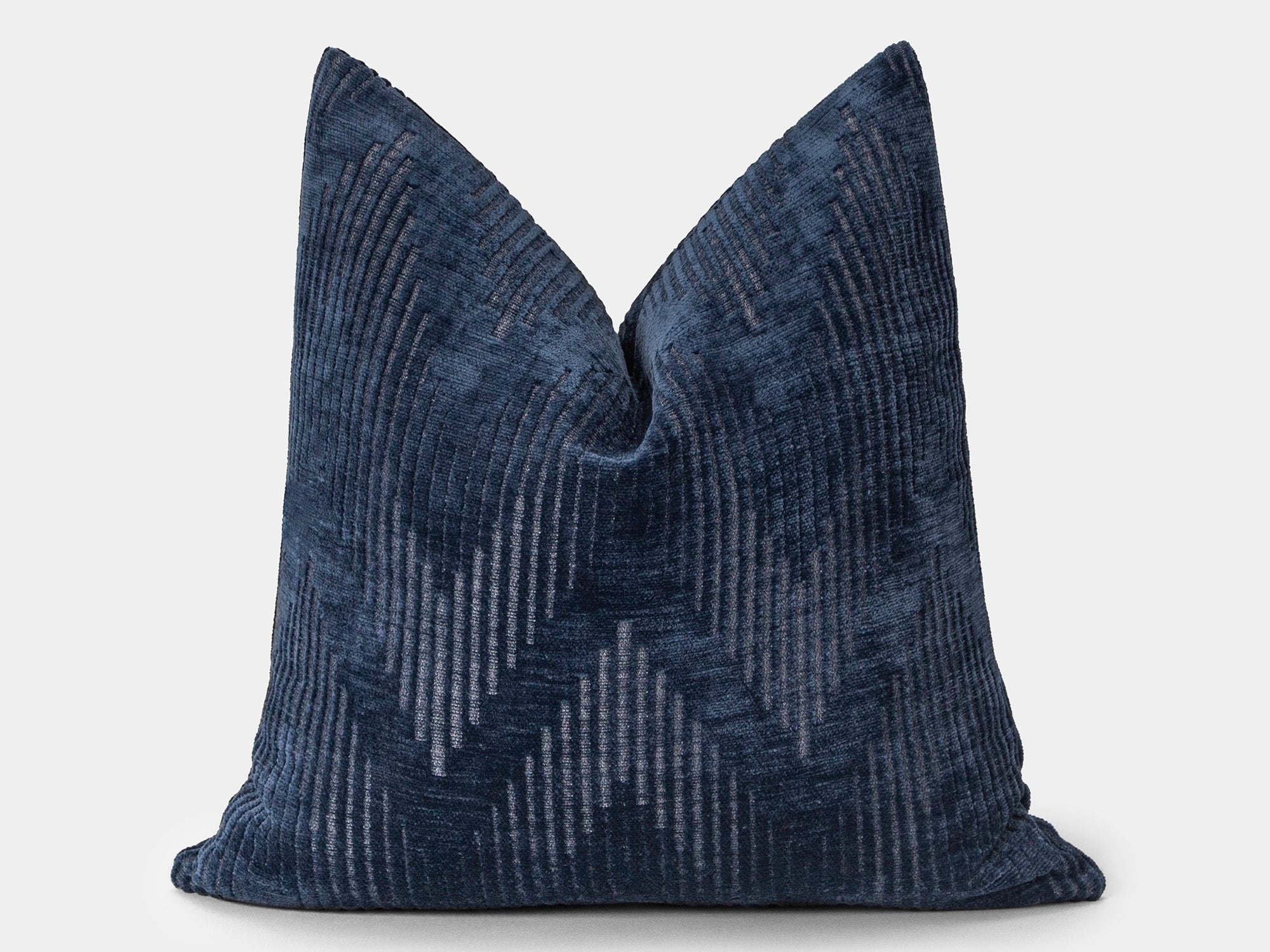 Navy Blue Geometric Textured Pillow Cover