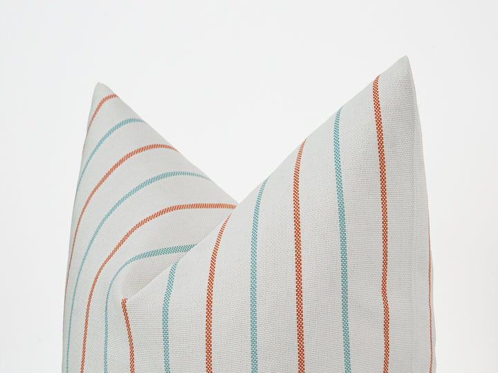 Aqua Coastal Stripe Outdoor Pillow Cover