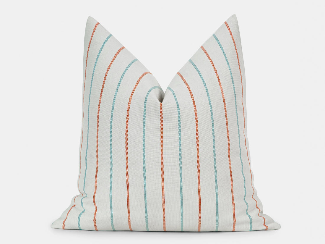 Aqua Coastal Stripe Outdoor Pillow Cover