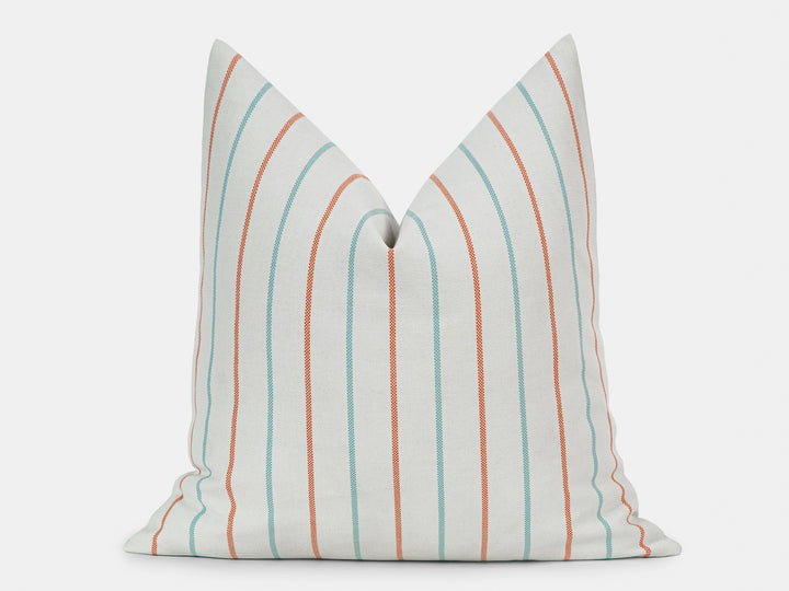 Aqua Coastal Stripe Outdoor Pillow Cover