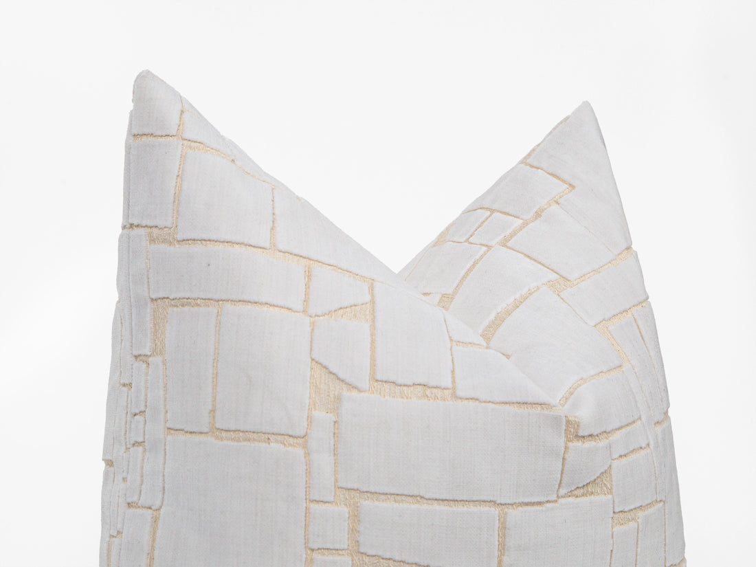Ivory Geometric Cut Velvet Pillow Cover