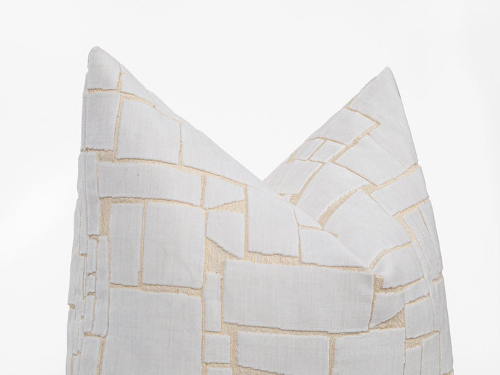 Ivory Geometric Cut Velvet Pillow Cover