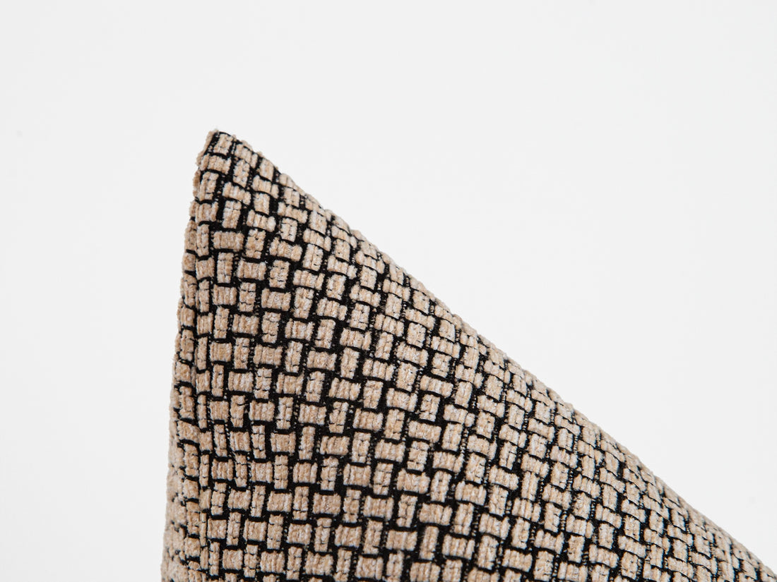 Beige and Black Basket Weave Pillow Cover