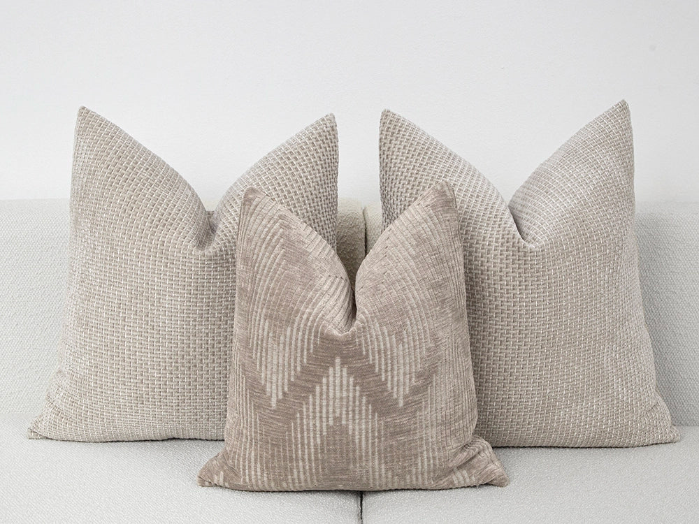 Beige Geometric Textured Pillow Cover