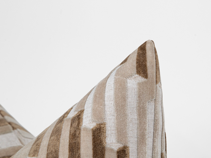 Beige Sculpted Chevron Velvet Pillow Cover