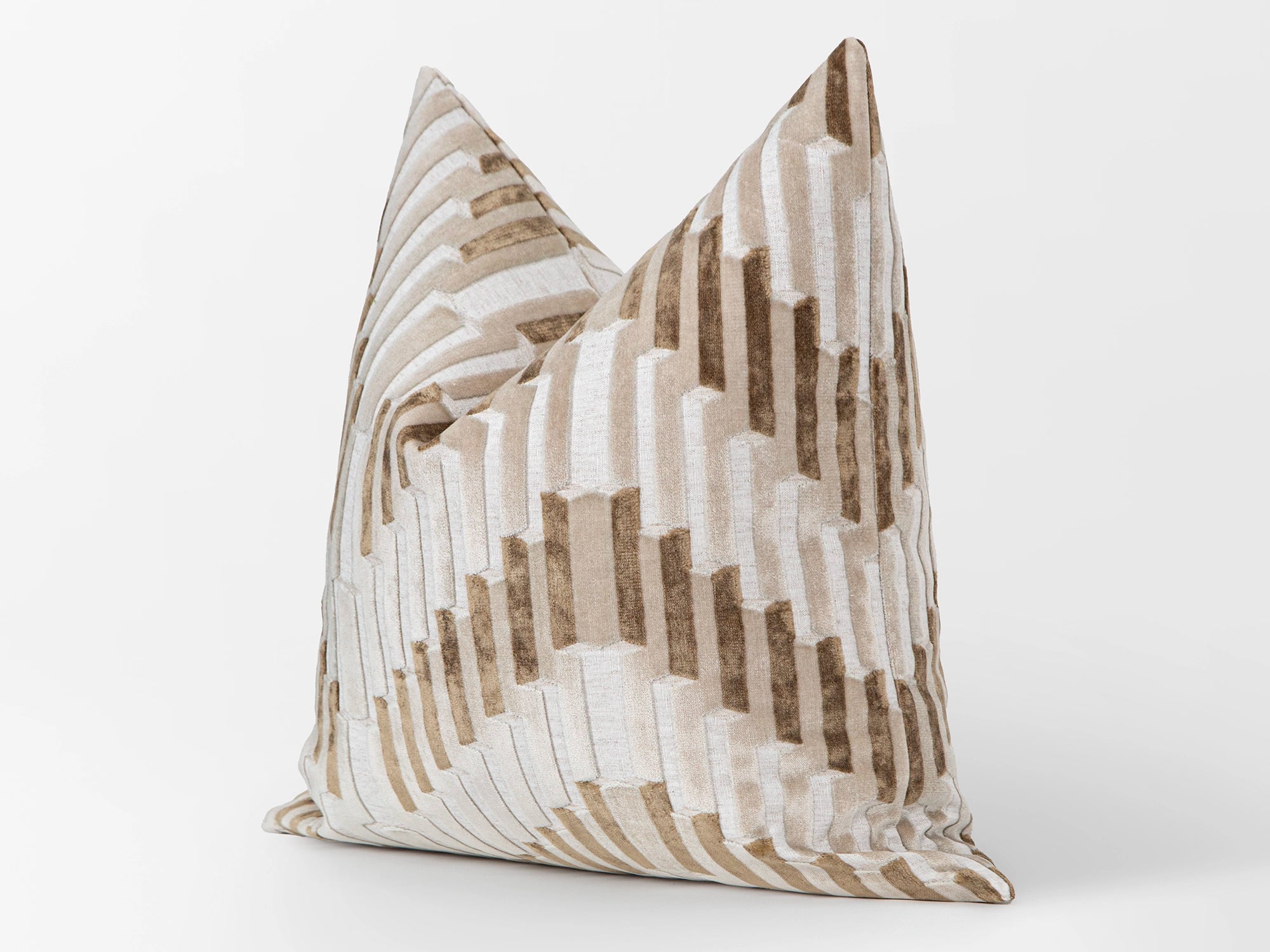 Beige Sculpted Chevron Velvet Pillow Cover