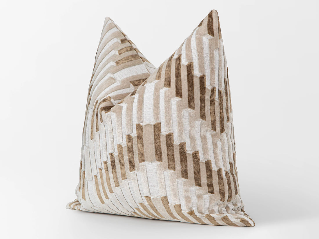 Beige Sculpted Chevron Velvet Pillow Cover