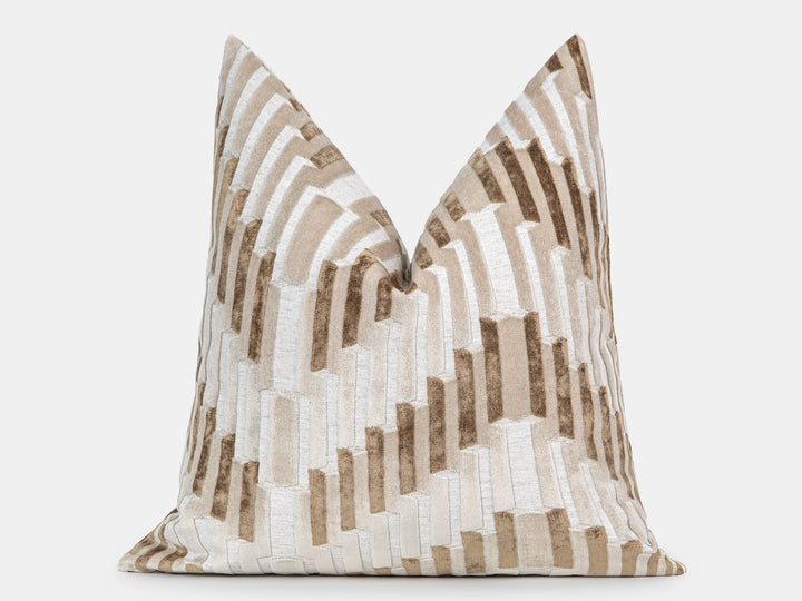 Beige Sculpted Chevron Velvet Pillow Cover