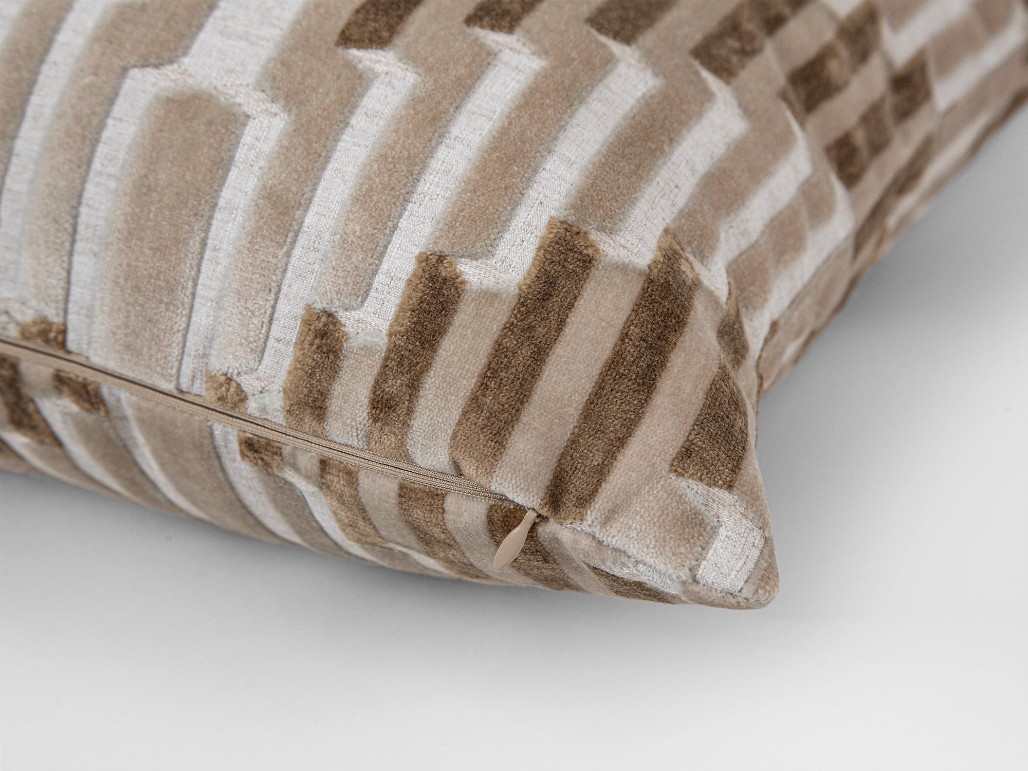 Beige Sculpted Chevron Velvet Pillow Cover