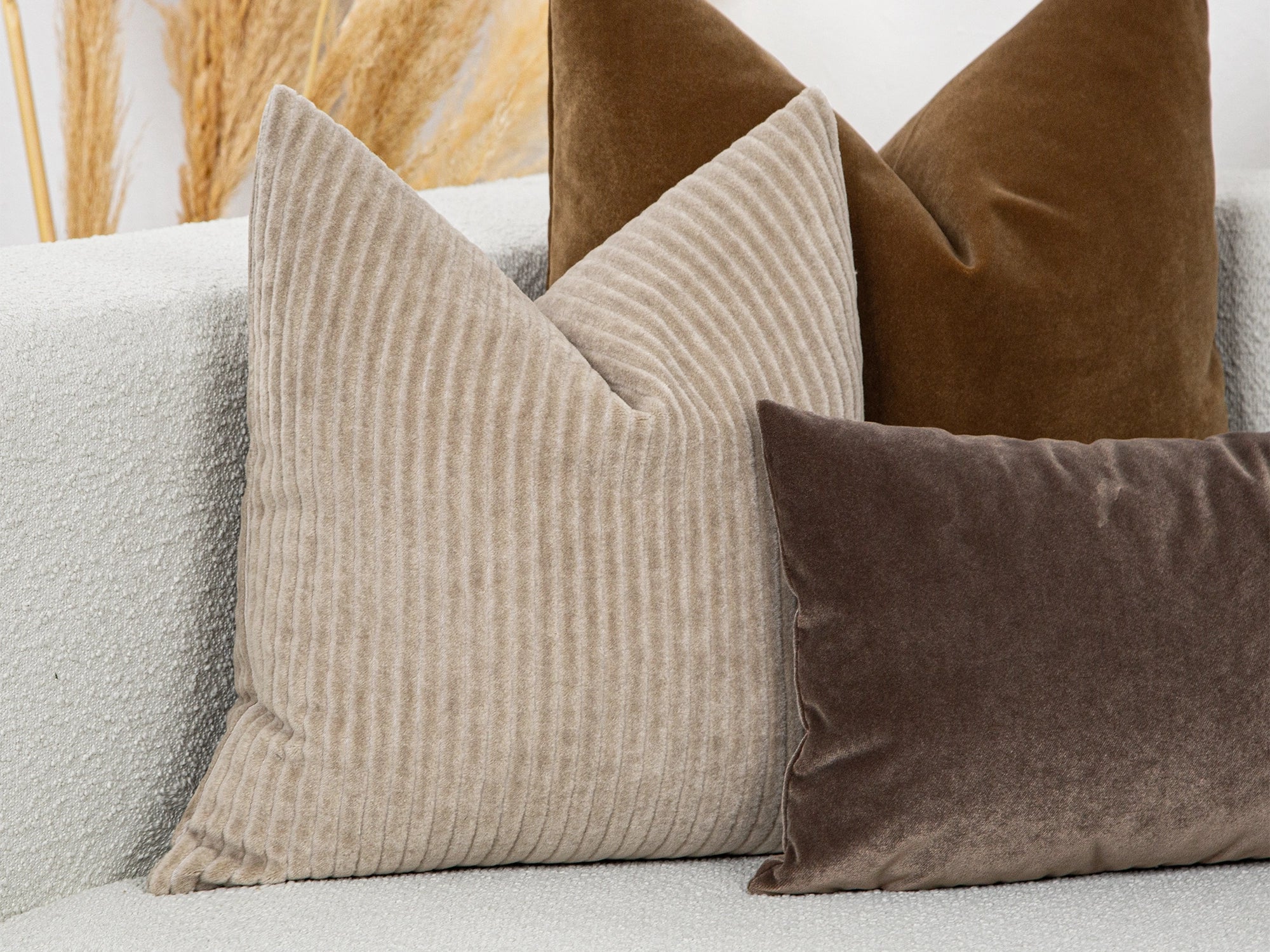 Beige Corduroy Mohair Velvet Pillow Cover