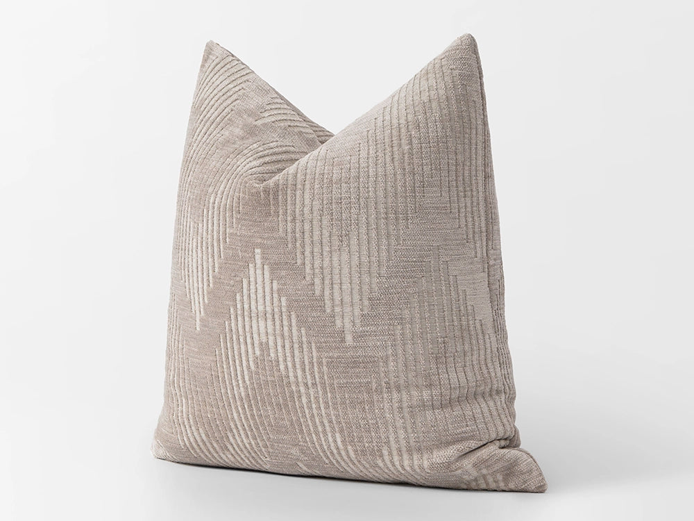 Beige Geometric Pillow Cover - Textured & Cut Velvet