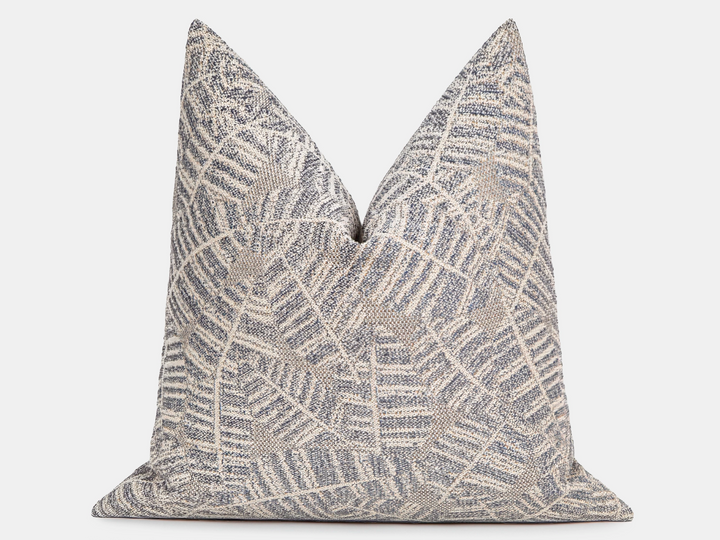 Beige & Dusty Blue Woven Fern Pillow Cover