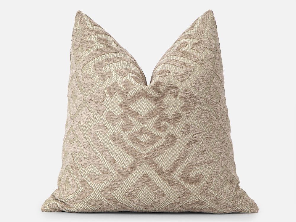 Beige Textured Ethnic Pillow Cover