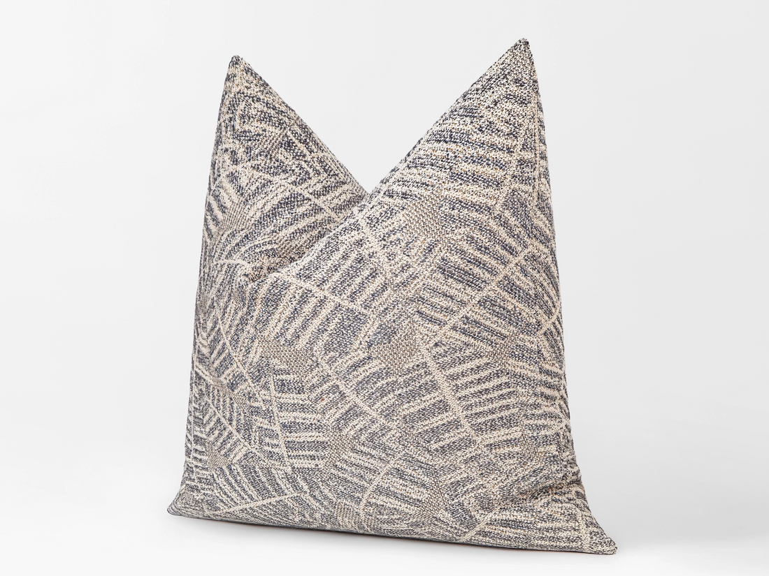 Beige & Dusty Blue Woven Pillow Cover