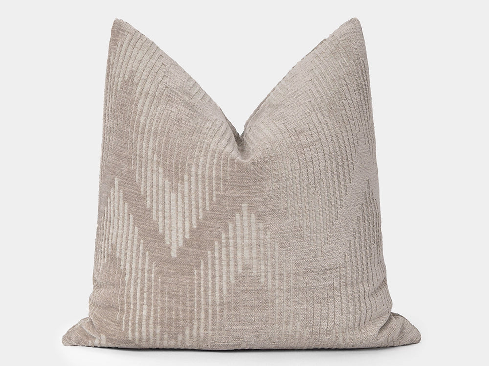 Beige Geometric Pillow Cover - Textured & Cut Velvet