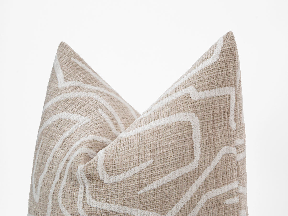 Beige and Ivory Graffito Pillow Cover