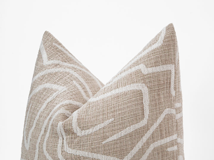 Beige and Ivory Graffito Pillow Cover