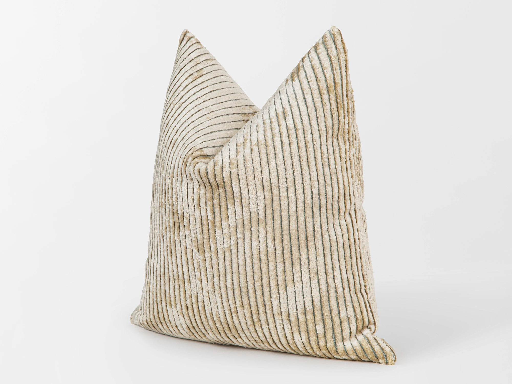 Beige Tonal Striped Velvet Pillow Cover
