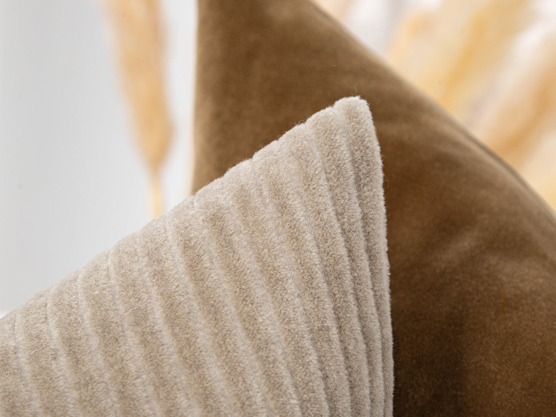 Beige Corduroy Mohair Velvet Pillow Cover