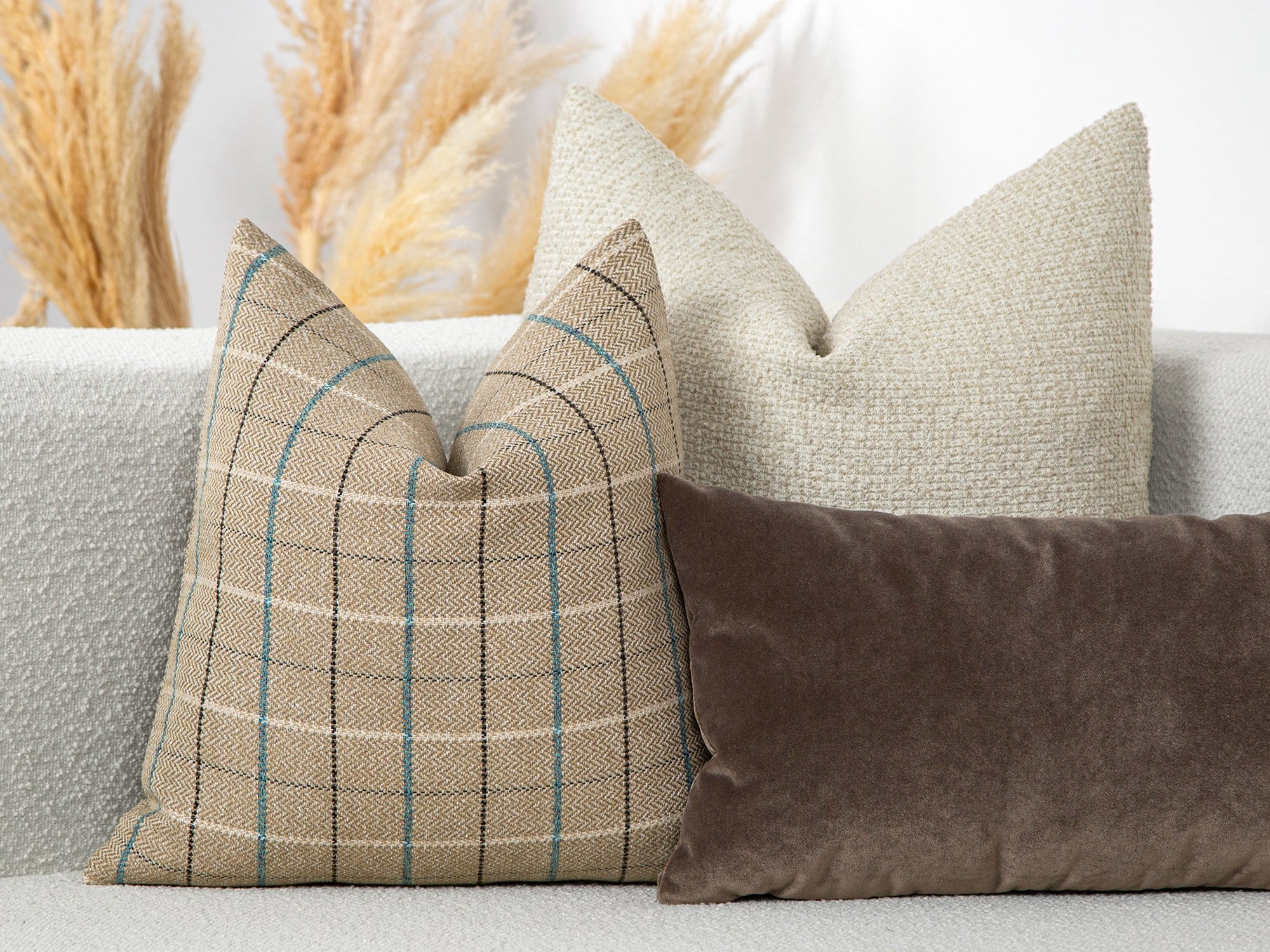 Beige Plaid Pillow Cover