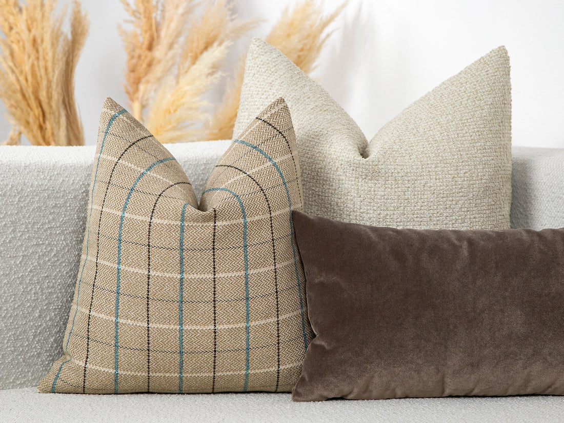 Beige Plaid Pillow Cover