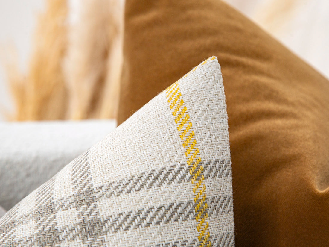 Beige Plaid Pillow Cover