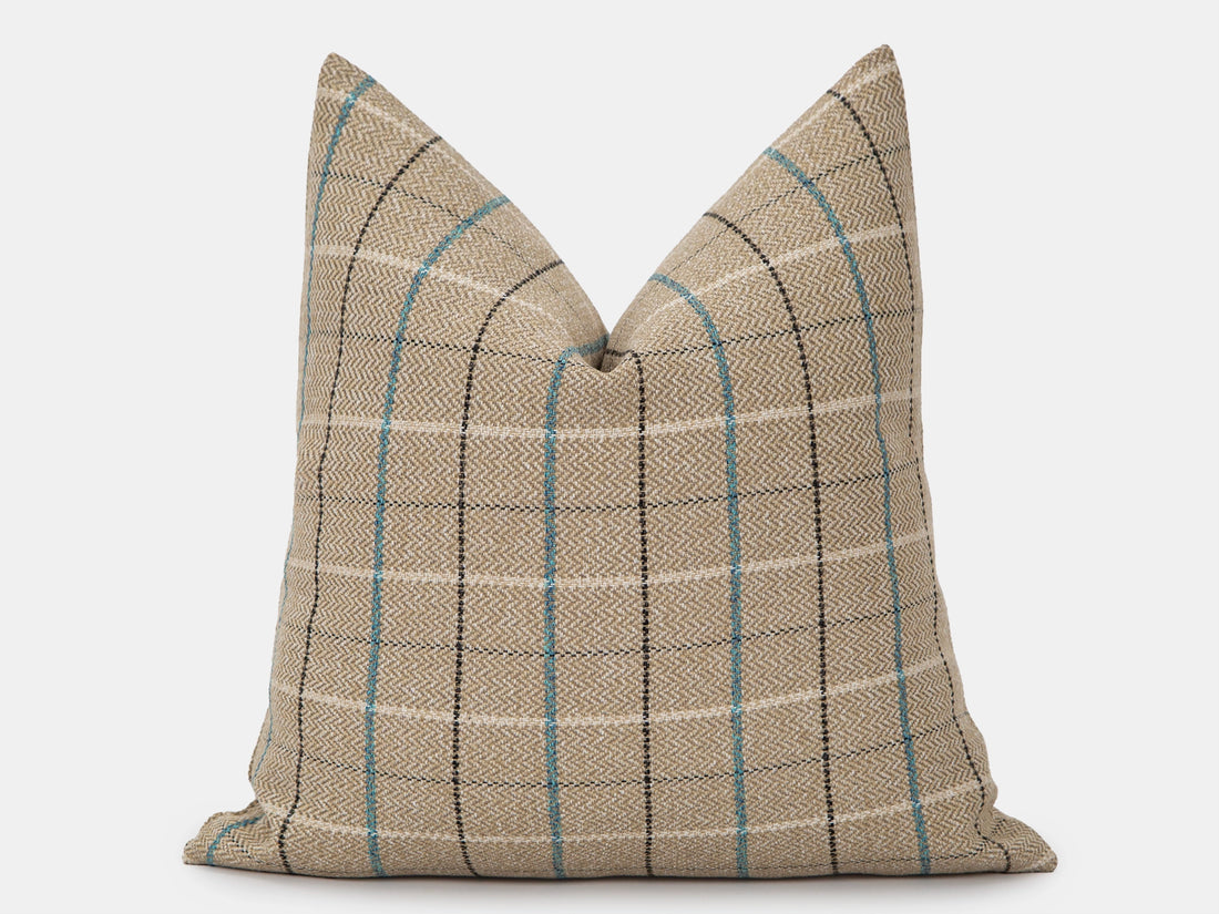 Beige Plaid Pillow Cover