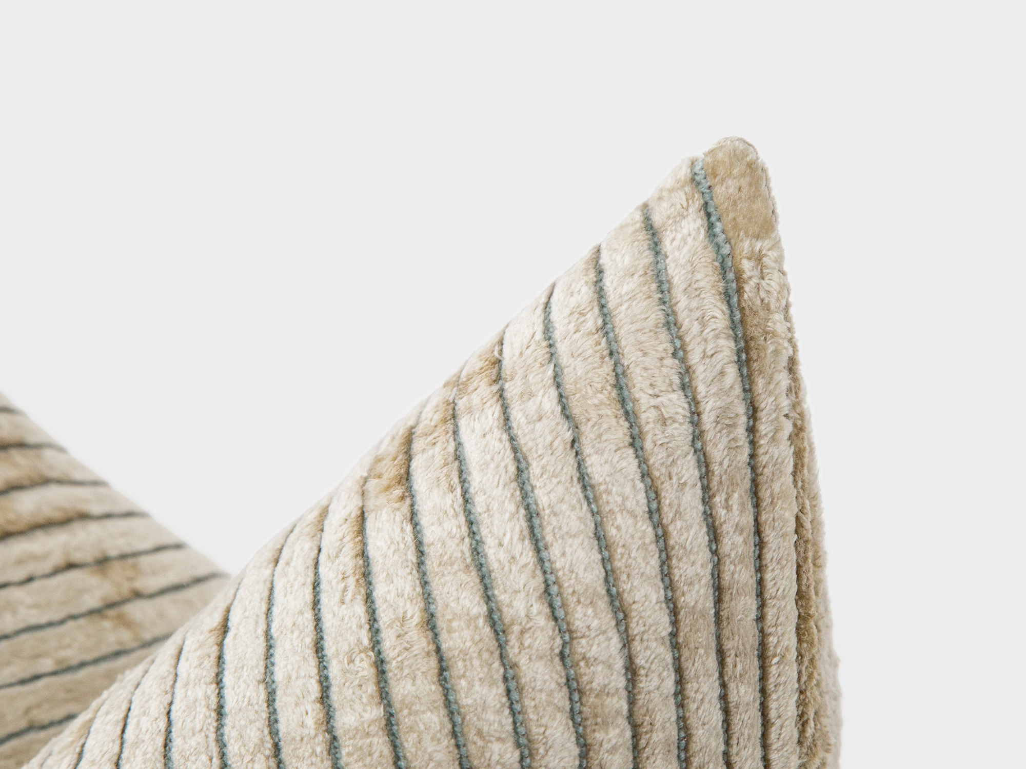 Beige Tonal Striped Velvet Pillow Cover