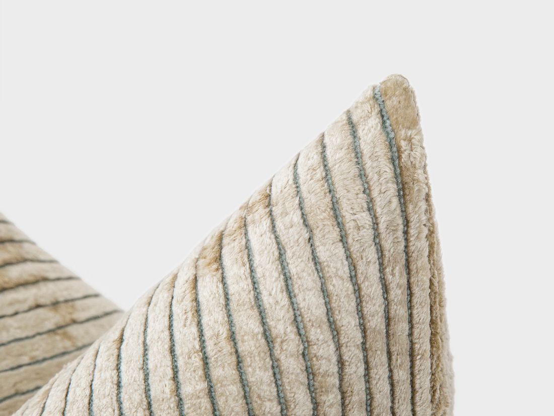 Beige Tonal Striped Velvet Pillow Cover