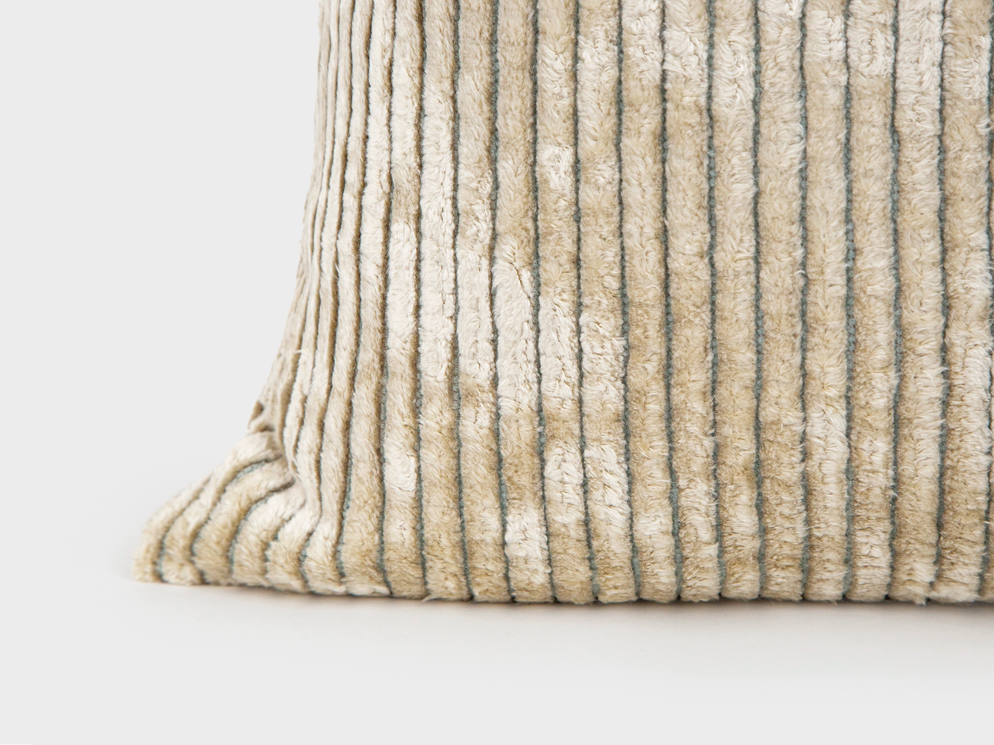 Beige Tonal Striped Velvet Pillow Cover