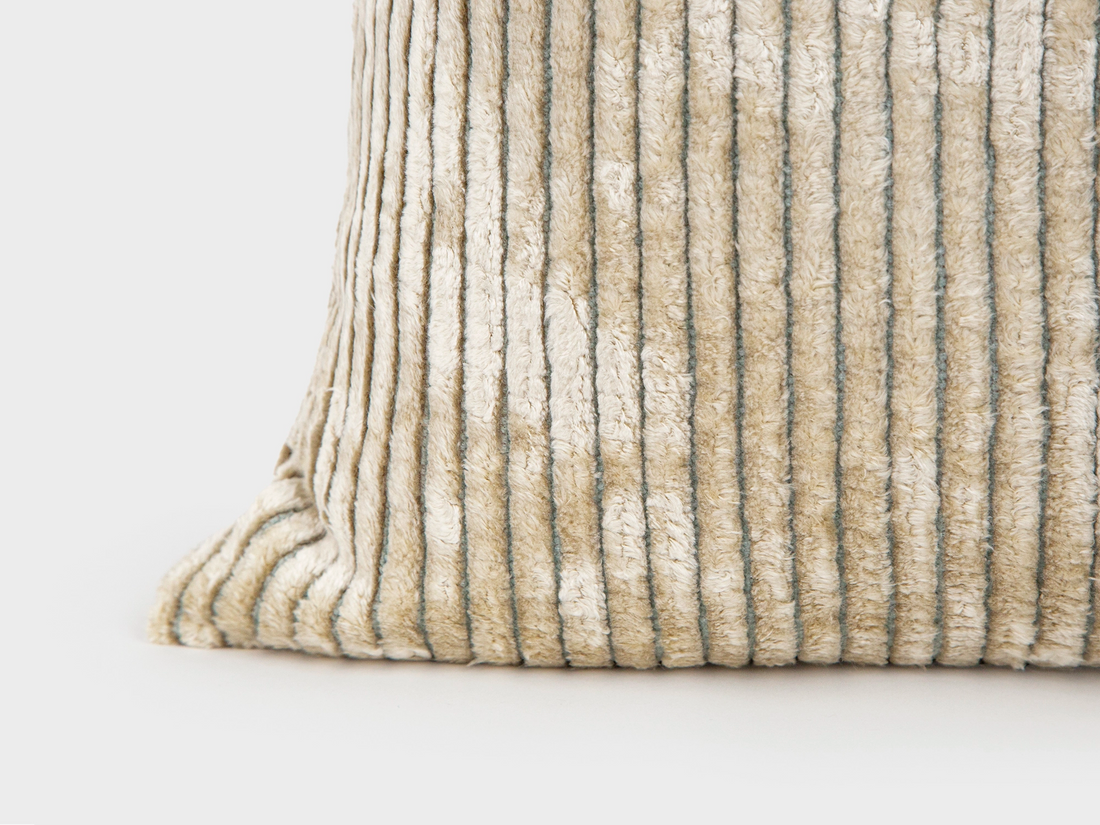 Beige Tonal Striped Velvet Pillow Cover