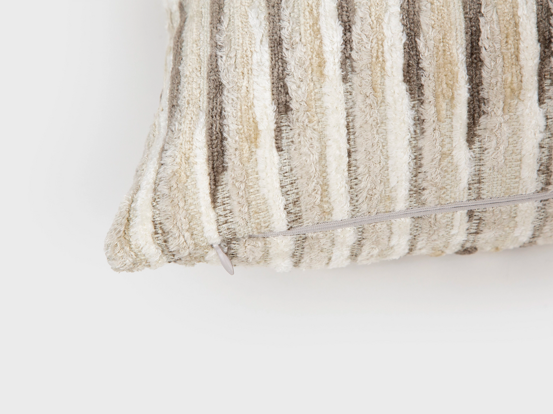 Beige & Taupe Textured Striped Pillow Cover