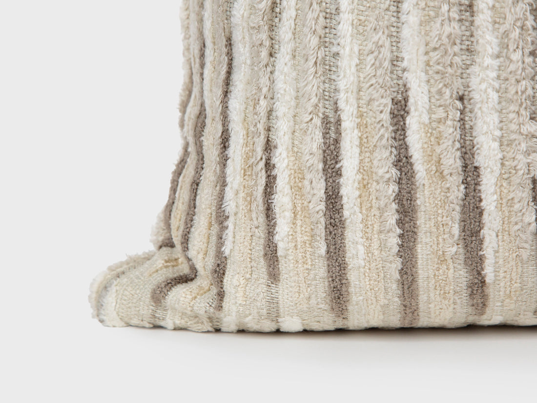 Beige & Taupe Textured Striped Pillow Cover