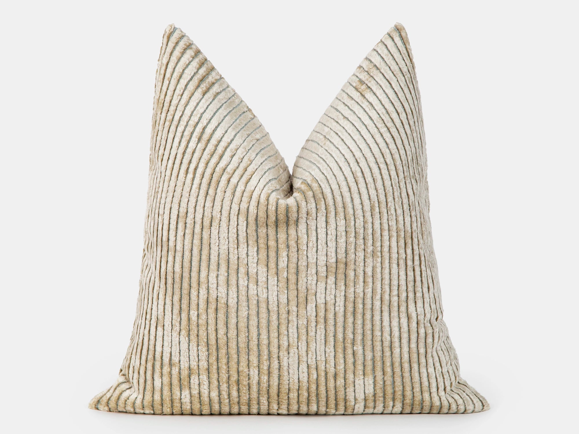 Beige Tonal Striped Velvet Pillow Cover