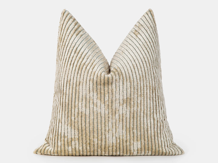 Beige Tonal Striped Velvet Pillow Cover