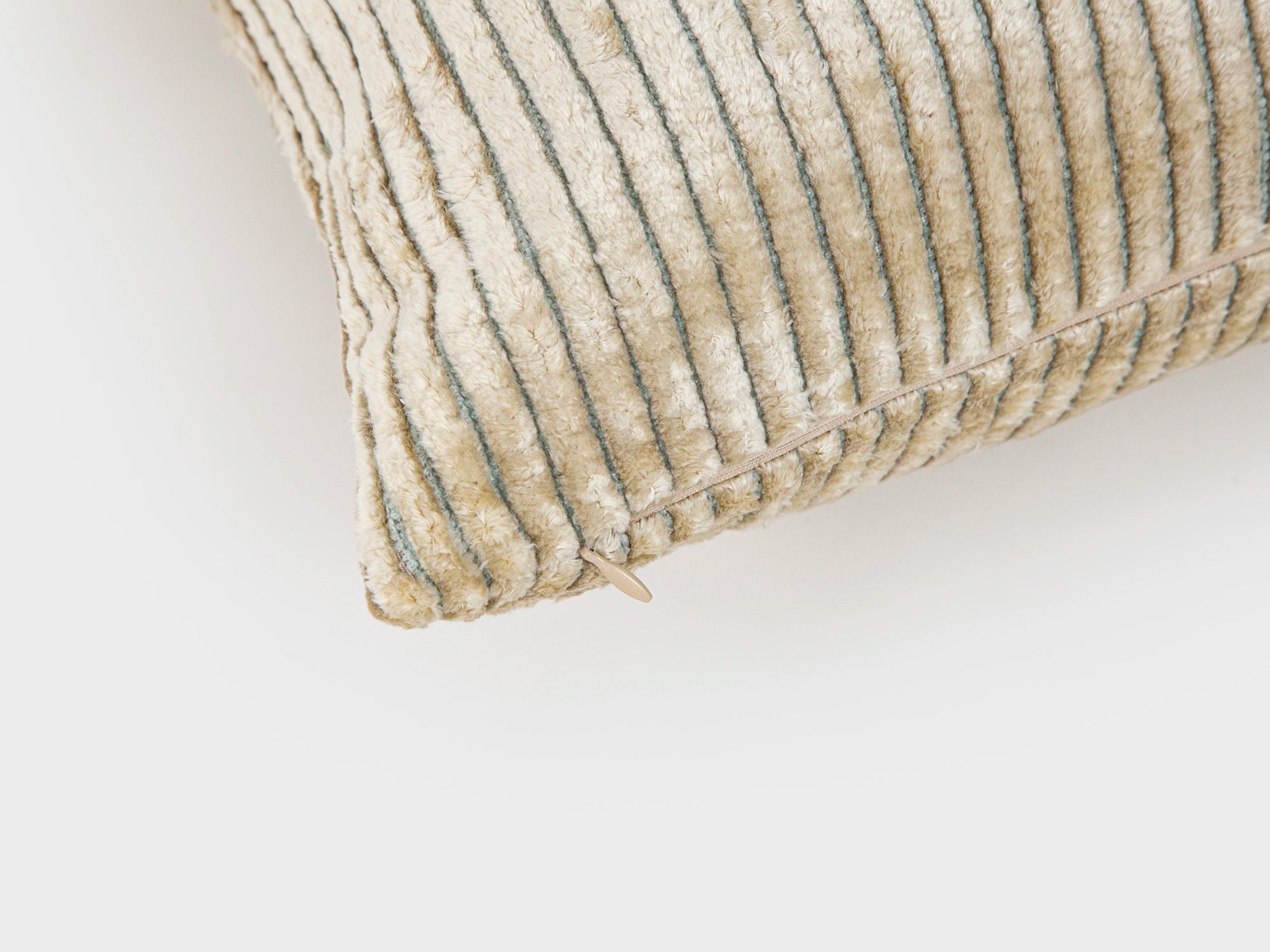 Beige Tonal Striped Velvet Pillow Cover