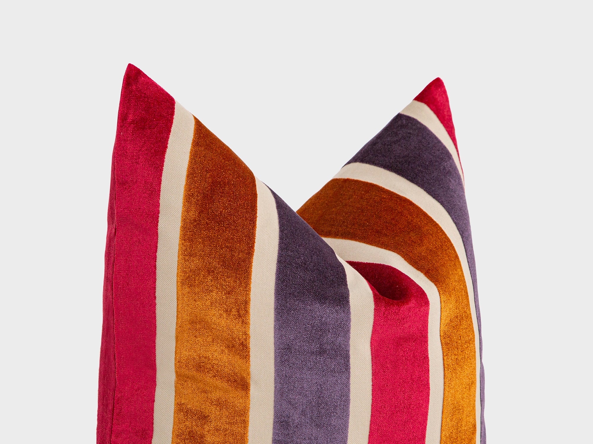 Berry Sunset Striped Velvet Pillow Cover