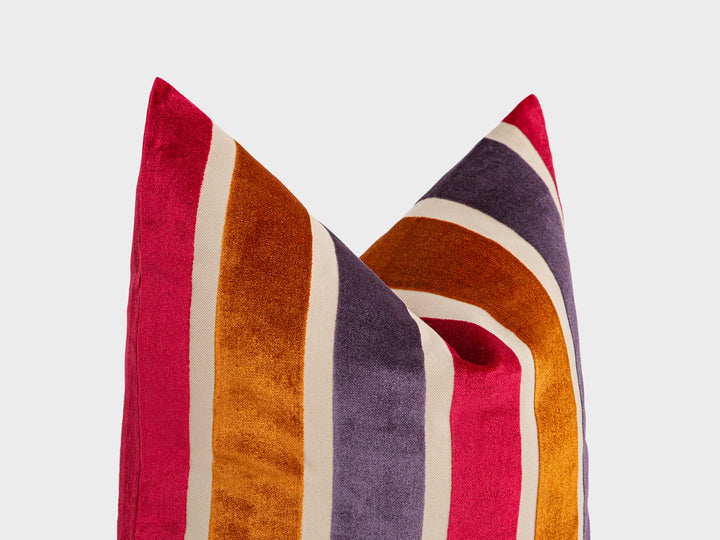 Berry Sunset Striped Velvet Pillow Cover