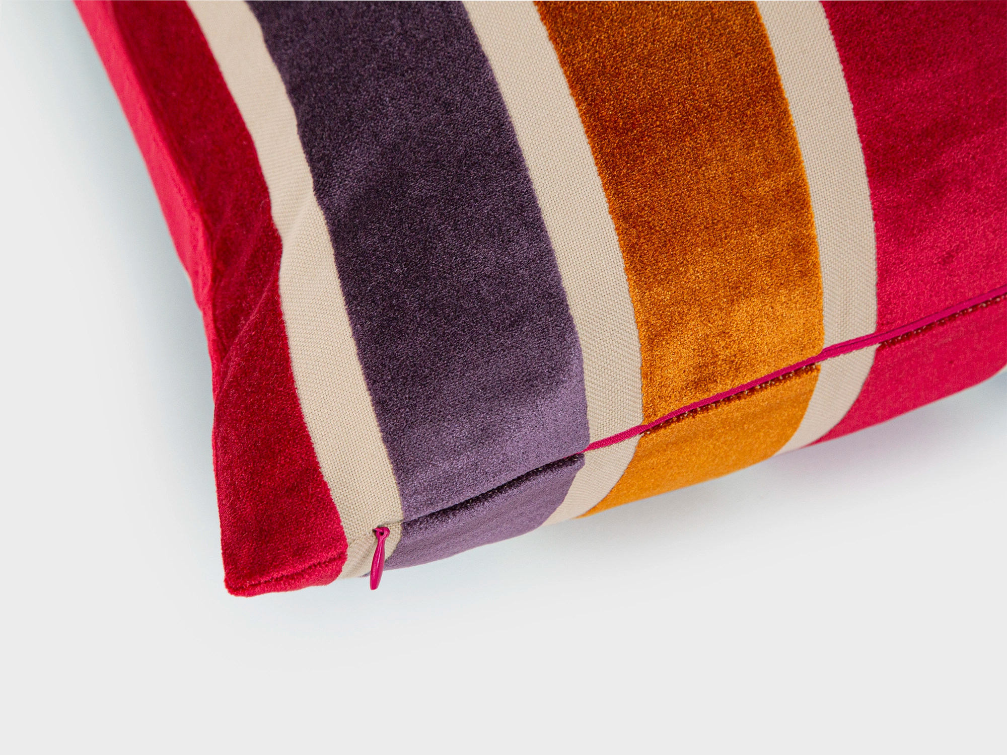 Berry Sunset Striped Velvet Pillow Cover