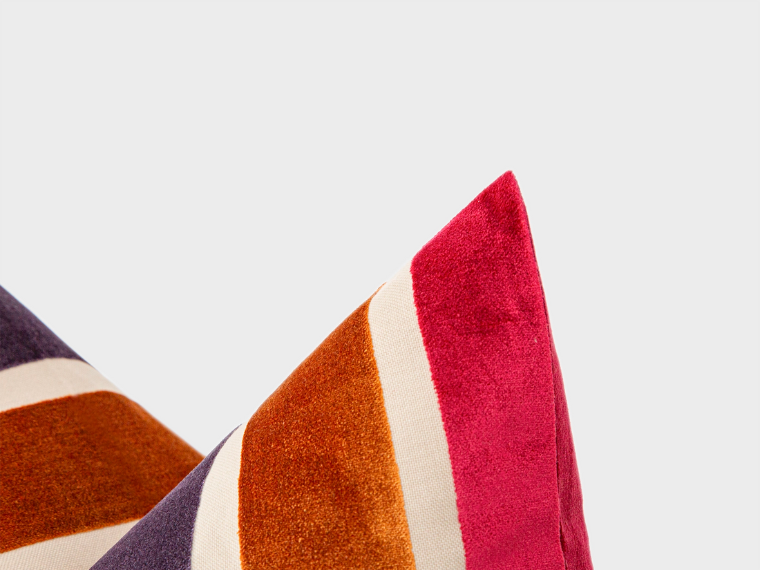 Berry Sunset Striped Velvet Pillow Cover