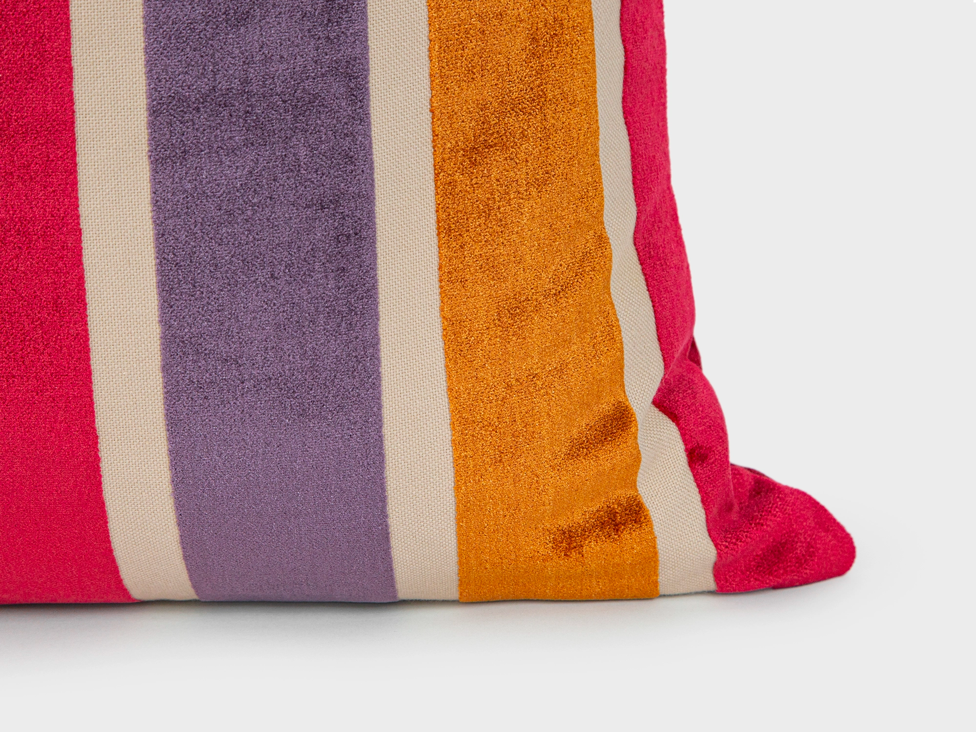 Berry Sunset Striped Velvet Pillow Cover