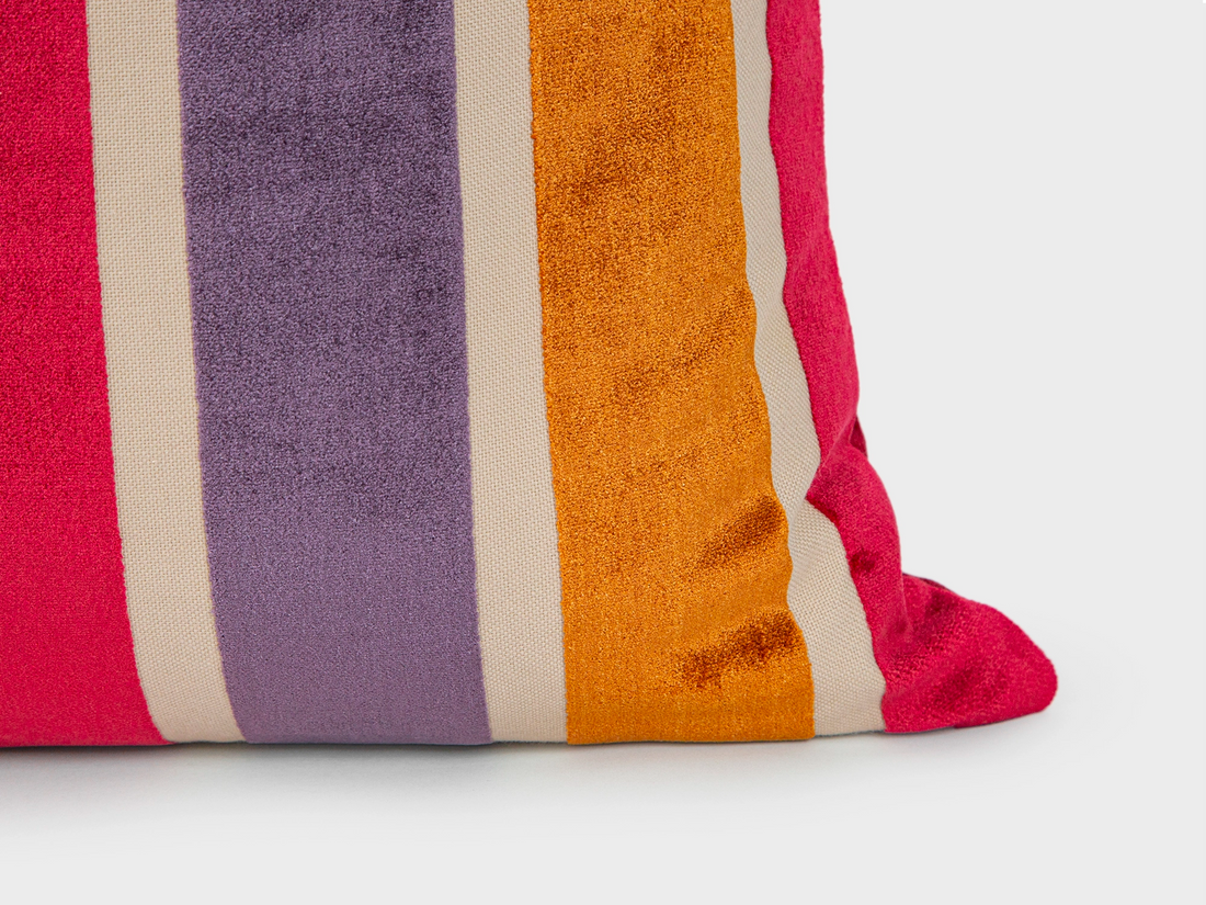 Berry Sunset Striped Velvet Pillow Cover
