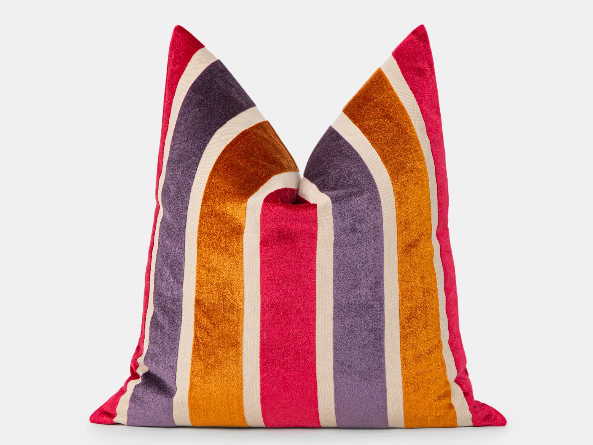 Berry Sunset Striped Velvet Pillow Cover