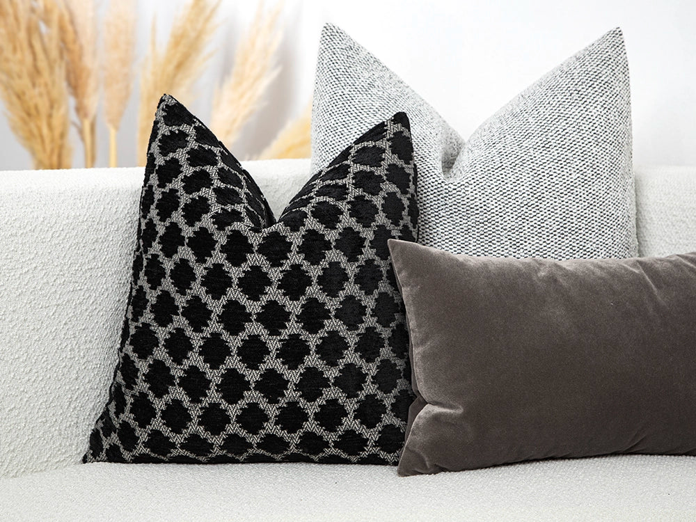 Black Spotted Textured Pillow Cover